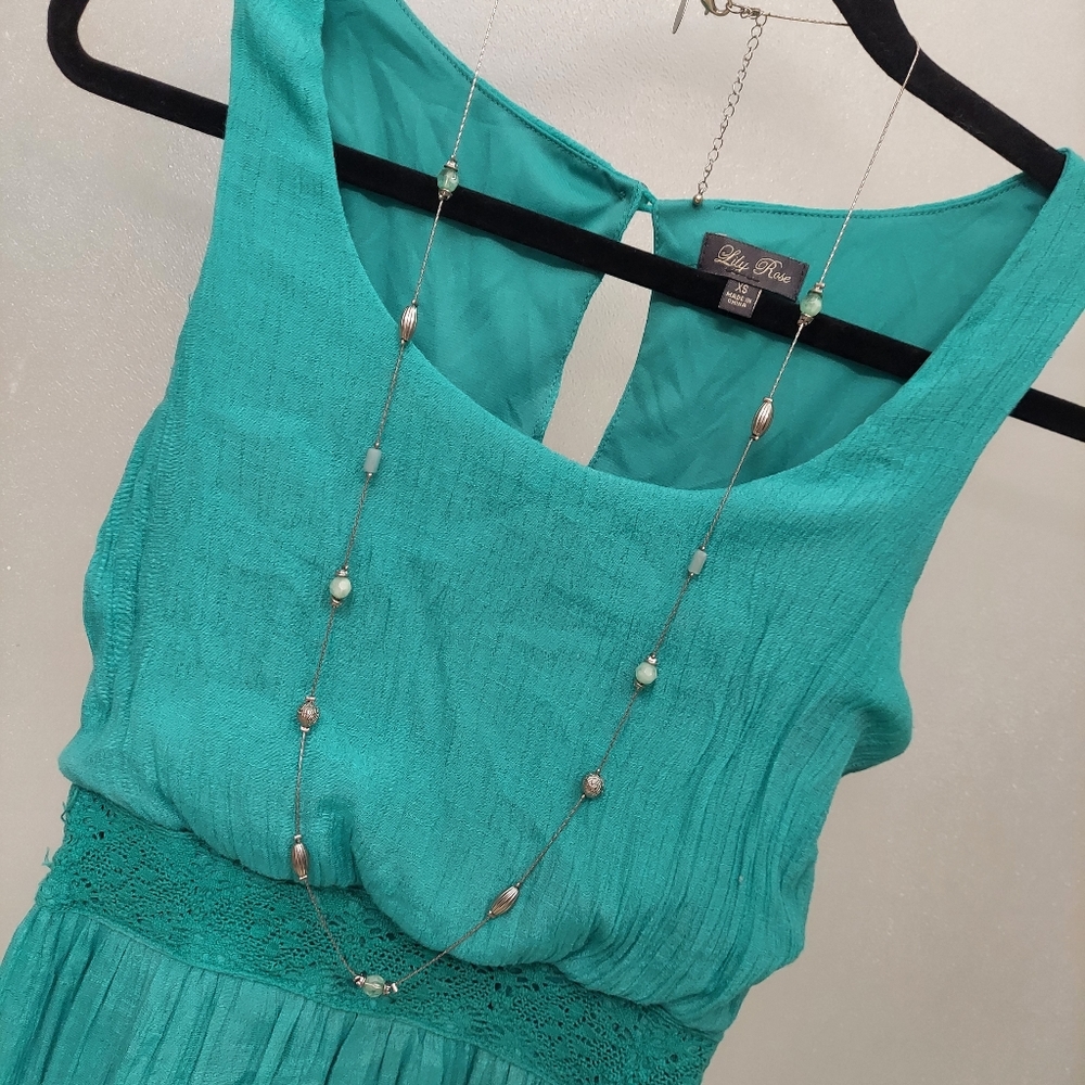 Lily Rose Boho Mint Green Summer Dress XS | Flowy Lace Elastic Waist
